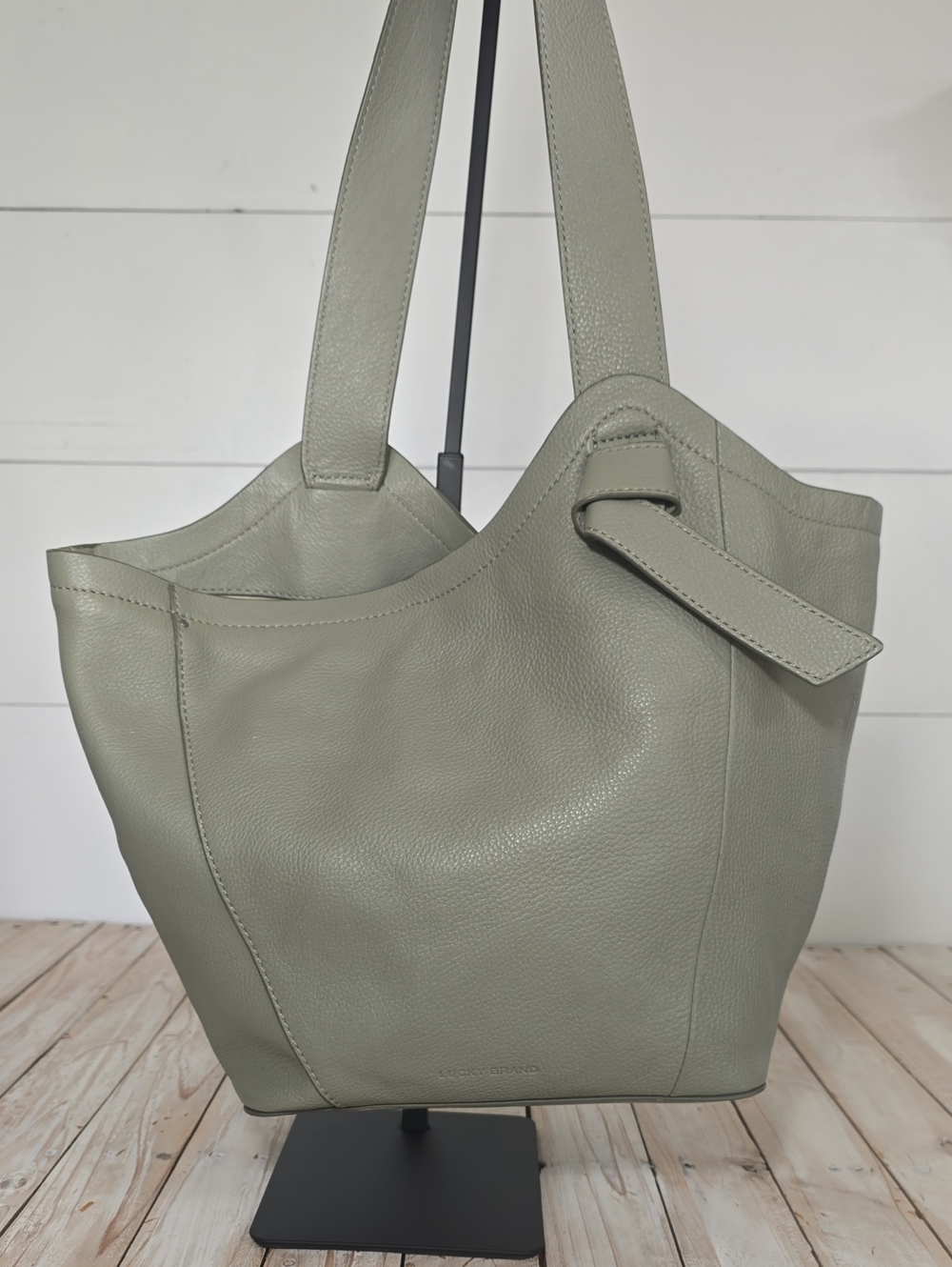 Lucky Brand Sage Green Pebbled Leather Jeun Asymmetrical Shoulder Bag